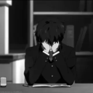 🕸 anime, triste, chateado, menino, preto e branco telegram sticker