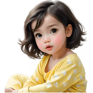 🤨 criança, menina, fofo, retrato, adorável, bebê, ilustração telegram sticker