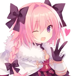 😘 Astolfo anime, manga, pelo rosa, lindo, kawaii, corazón, guiño telegram sticker