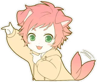 😃 动漫, Q版, 卡哇伊, 可爱, 狗, 粉色头发, 绿色眼睛 whatsapp sticker