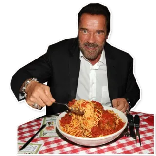 🍝 Arnold Schwarzenegger actor, espagueti, albóndigas, comida, comiendo telegram sticker