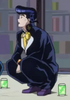 🧃 Josuke Higashikata JoJo's Bizarre Adventure Anime, Le Bizzarre Avventure di JoJo, Josuke Higashikata, Personaggio, Accovacciato whatsapp sticker