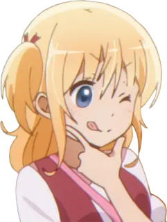 😜 anime, cartone animato, ragazza, capelli biondi, carina, occhiolino, personaggio telegram sticker