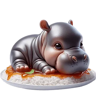 🍚 カバ, かわいい, 動物, カワイイ, 漫画, ご飯, 食べ物 whatsapp sticker
