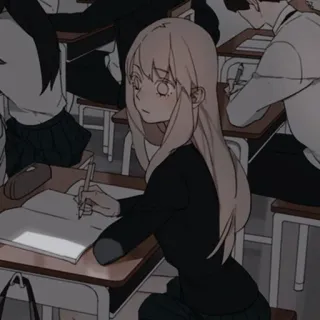 🍤 anime girl, school, student, classroom, manga style, sitting, writing telegram sticker
