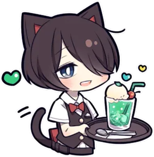 🍹 Anime, Katze, Maid, Getränk, Kawaii, Süß, Servieren, Manga whatsapp sticker