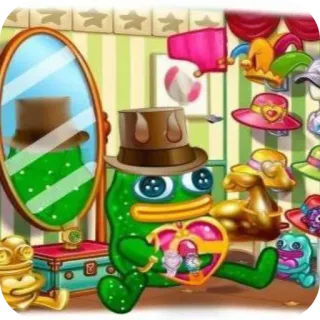 🧸 frog, hat, mirror, cartoon, cute, funny, green telegram sticker