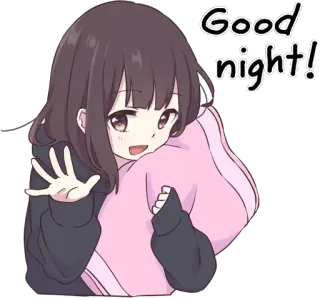 😴 Good night! buenas noches, chica anime, lindo, almohada, saludo telegram sticker