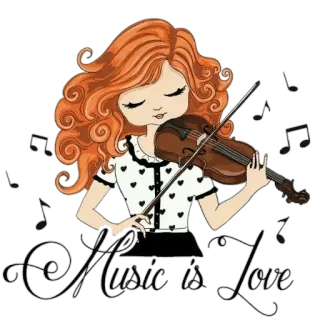 🎻 Music is Love musique, violon, amour, fille, notes de musique whatsapp sticker