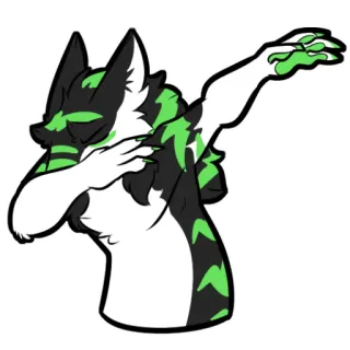 💃 furry, dab, animal, green, black, white whatsapp sticker