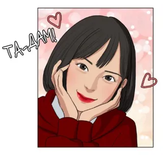😌 TA-DAAM! fofo, garota, corações, desenho animado, beleza, estilo telegram sticker