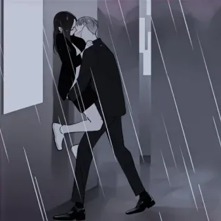 🖤 amore, coppia, bacio, pioggia, romantico, abbraccio telegram sticker