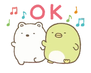 🍐 OK медведь, пингвин, ок, милый, мультфильм, ноты whatsapp sticker