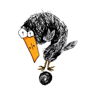 😳 Karko bird, question, confused, doodle, drawing, black, question mark telegram sticker
