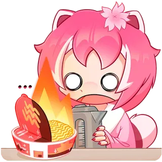 😱 anime, shocked, food, noodles, fire, pink hair, cute, kawaii telegram sticker