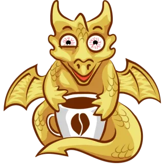 ☕ drago, caffè, cartone animato, stanco, mostro whatsapp sticker