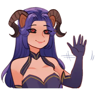 👋 anime, demonio, mujer, personaje, cuernos, saludando telegram sticker
