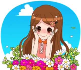 🤝 menina, flores, desenho animado, fofo, feliz, alegre whatsapp sticker