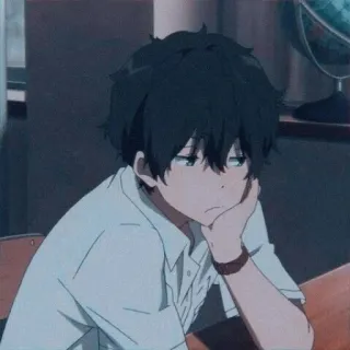 🍪 anime, boy, sitting, thinking, school, uniform telegram sticker