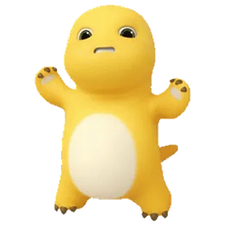 😊 giallo, dinosauro, cartone animato, carino, animale, personaggio whatsapp sticker