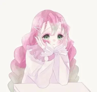 💕 Mitsuri Kanroji Demon Slayer anime, manga, fanart, kawaii, pink hair, green eyes, demon slayer, mitsuri kanroji telegram sticker