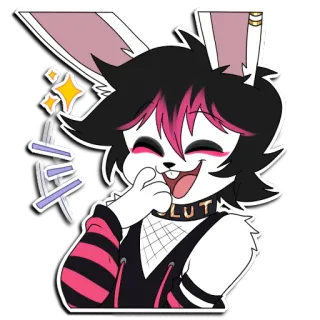 😄 SLUT furry, bunny, laughing, anime, choker, pink, cartoon telegram sticker