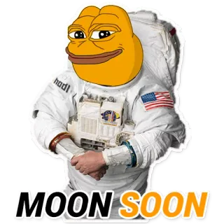 👍 Pepe the Frog MOON SOON Meme, Pepe, Astronauta, Luna, Criptovaluta, Hodl telegram sticker