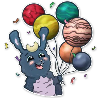 🎉 การ์ตูน, สัตว์, กระต่าย, ลูกโป่ง, น่ารัก, มีความสุข whatsapp sticker