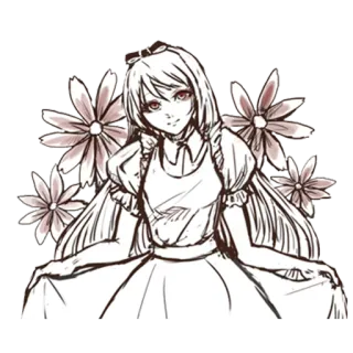 😊 anime girl, dress, flowers, sketch, cute, art telegram sticker