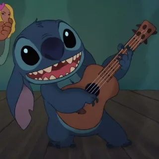 ❣️ Stitch Lilo & Stitch kreskówka, niebieski, ukulele, disney, obcy telegram sticker