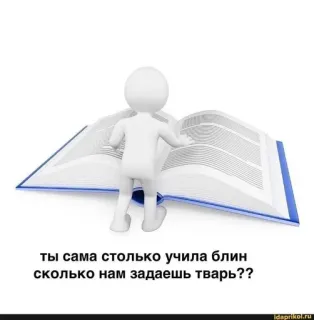 🧟‍♀ ты сама столько учила блин сколько нам задаешь тварь?? stick figure, book, russian, text, school, meme telegram sticker