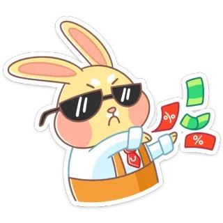 😎 rabbit, money, cartoon, percentage, business, sunglasses, success telegram sticker