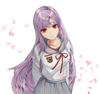 💜 аниме девушка, школьная форма, аниме, милая, фиолетовые волосы, красные глаза, длинные волосы telegram sticker