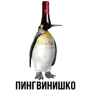 🍾 ПИНГВИНиШКО pinguino, vino, bottiglia, umorismo, animale, divertente, collage telegram sticker