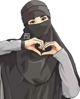 💛 Hiyab, Musulmán, Niqab, Mujer, Islámico, Retrato, Corazón whatsapp sticker