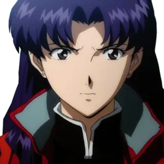 😮 Misato Katsuragi Neon Genesis Evangelion anime, misato, evangelion, cartoon, woman, serious telegram sticker