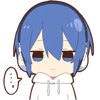 😐 ... аниме, стикер, мультфильм, голубые волосы, наушники telegram sticker