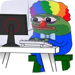 👨💻 Pepe the Frog Пепе лягушонок, Клоун, Интернет-мем, Лягушка, Радужный парик, Компьютер, Клавиатура telegram sticker