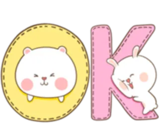 👍 OK милый, животное, медведь, кролик, ок, мультфильм, наклейка telegram sticker