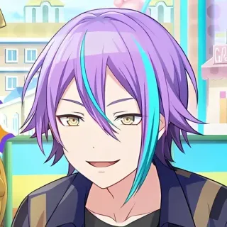😈 anime, cartoon, purple hair, character, smile, portrait telegram sticker
