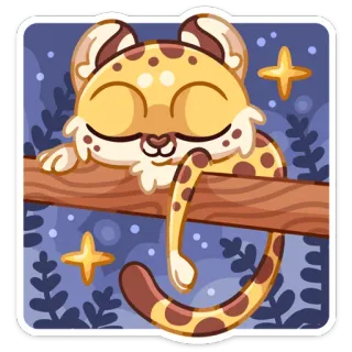 😴 leopardo, lindo, animal, kawaii, pegatina, dibujos animados, dormilón, noche telegram sticker