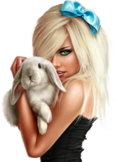 🐰 mujer, conejo, rubia, chica, conejo, arte digital telegram sticker