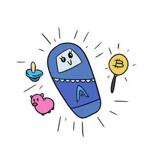 👶 bébé, bitcoin, tétine, tirelire, dessin animé whatsapp sticker