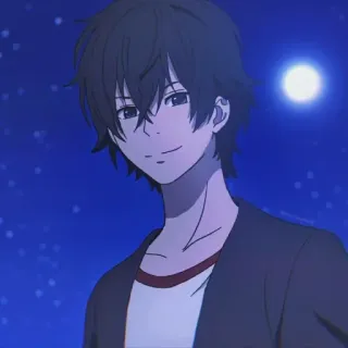 😊 Anime, Ragazzo, Personaggio, Luna, Notte, Sorriso telegram sticker