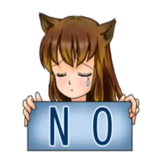 😔 NO Anime, Kocie uszy, Negatywny, Dziewczyna, Smutny, Odrzucenie, Nie telegram sticker
