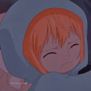 😔 Nitoryu懟 Anime, Smutny, Płaczący, Bluza z kapturem, Pomarańczowe włosy, Kreskówka telegram sticker