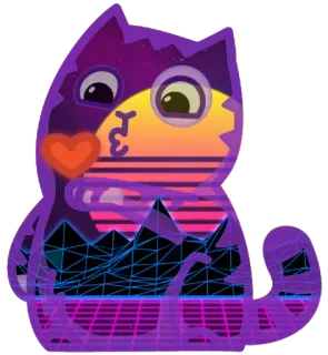 😘 кот, ретро, синтвейв, 80-е, вейпорвейв, милый, сердце whatsapp sticker