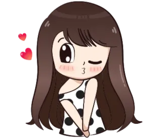 😉 Desenho animado, Kawaii, Fofo, Menina, Piscadela, Amor whatsapp sticker