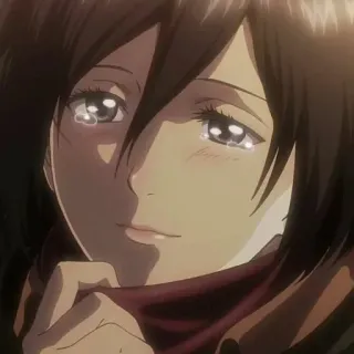 🤫 Mikasa Ackerman Attack on Titan anime, crying, sad, tears, girl, character, manga, emotion telegram sticker