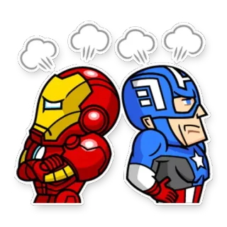 😤 Iron Man and Captain America Iron Man, Captain America, marah, superhero, Marvel, komik telegram sticker